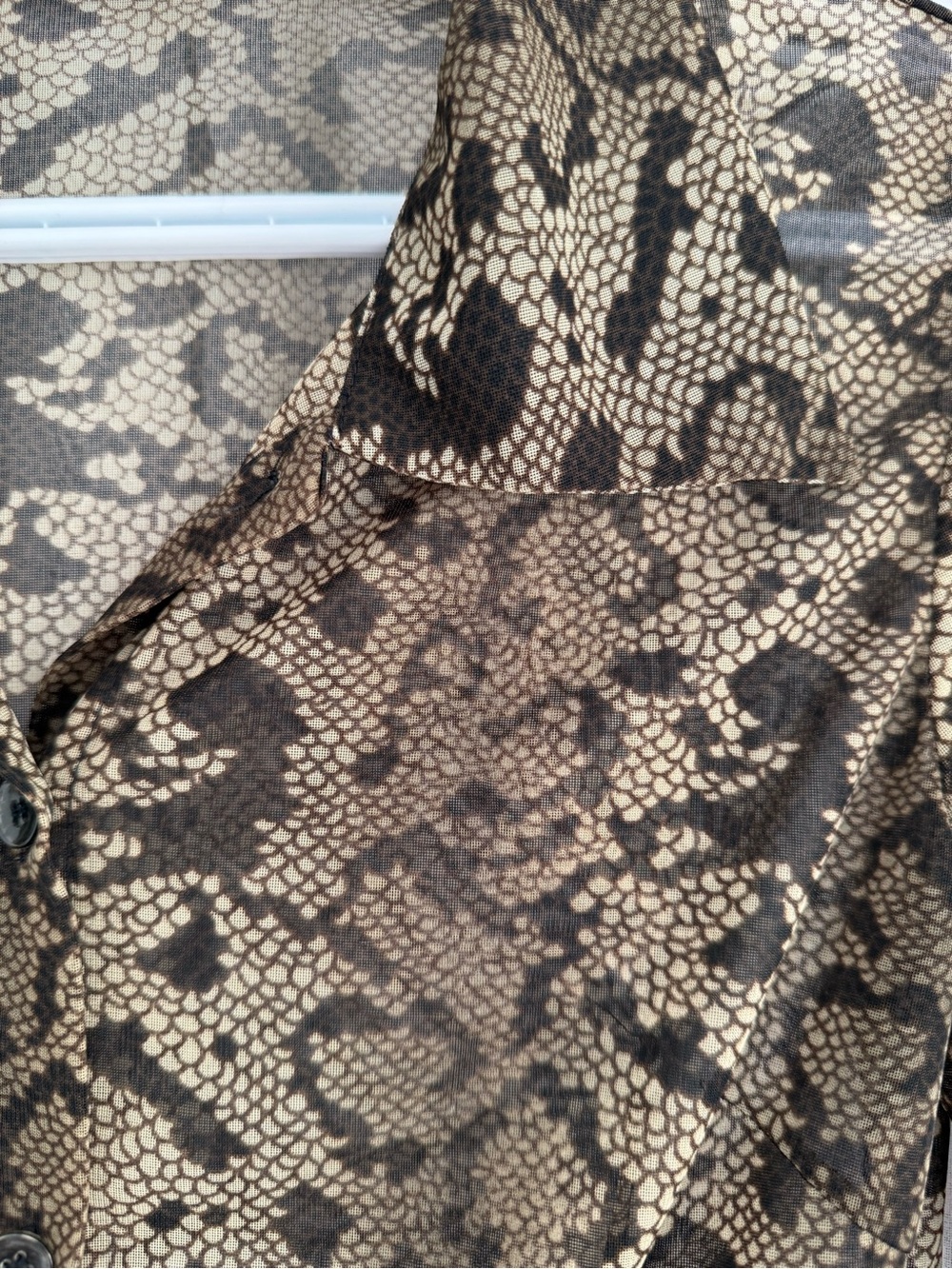 Snake-Print Mesh Button-Down Shirt - Picture 4 of 5